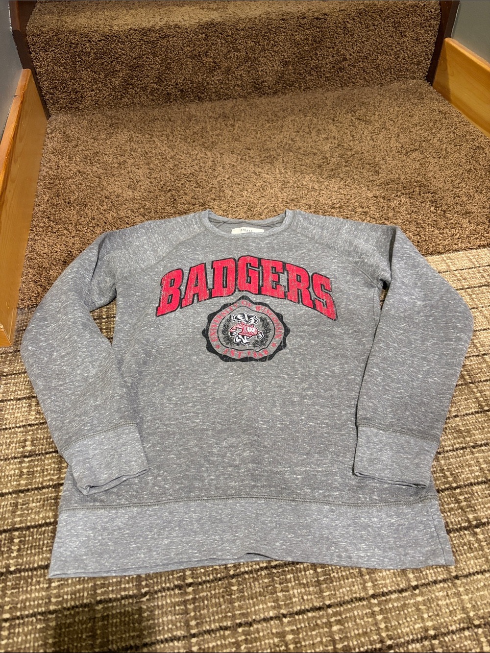 Pressbox Gray 'Badgers' Crewneck Sweatshirt with Red Logo
